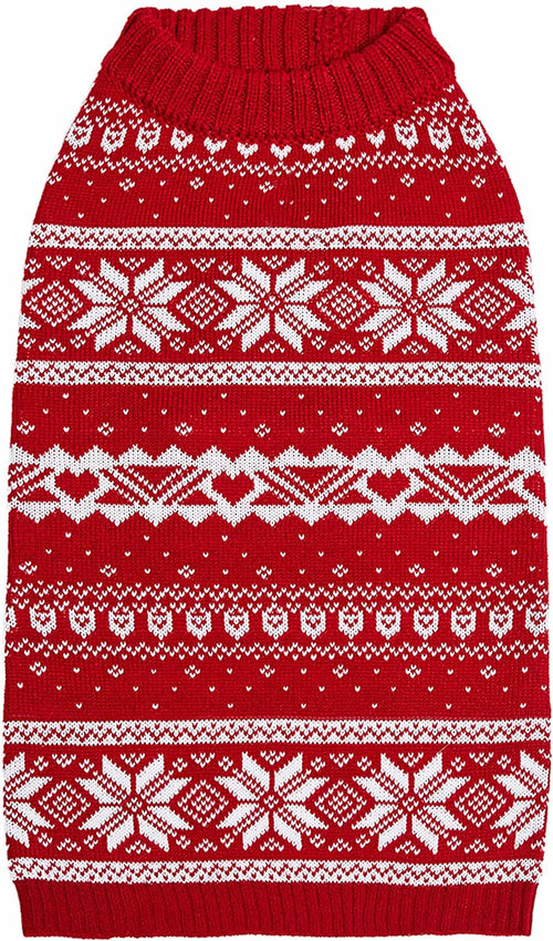 Ugly Christmas Snowflake Dog Sweater, Mockneck Fair Isle Clothes, Red, 22" Back Length, Warm Winter Accessories for Large Dogs, Award-Winning Petcare Brand