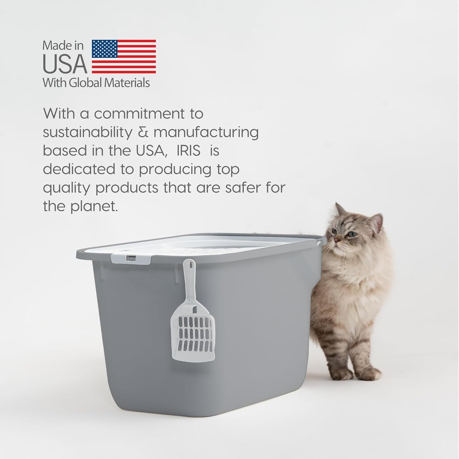 Cat Litter Box Large Top Entry with Lid, Enclosed Litter Box with Litter Catching Lid & Scoop, Covered Cat Litter Box Enclosure for Privacy, High Sided, Gray/White