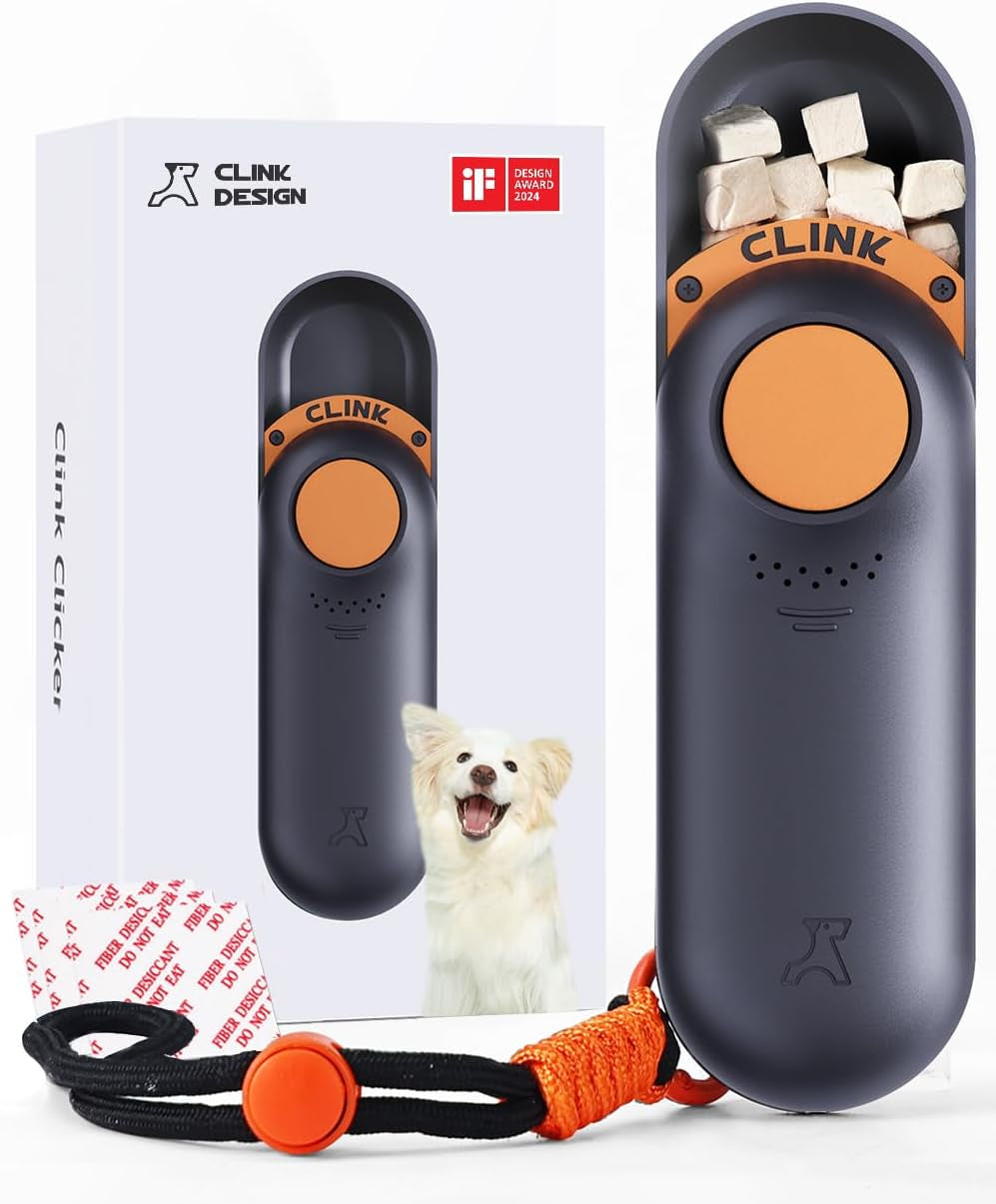 Dog Training Clicker and Clicker Dog Trainer with Built in Treat Storage, Compact Dog Clicker for Puppy Training or Cat Clicker, 2.36 Oz, Black