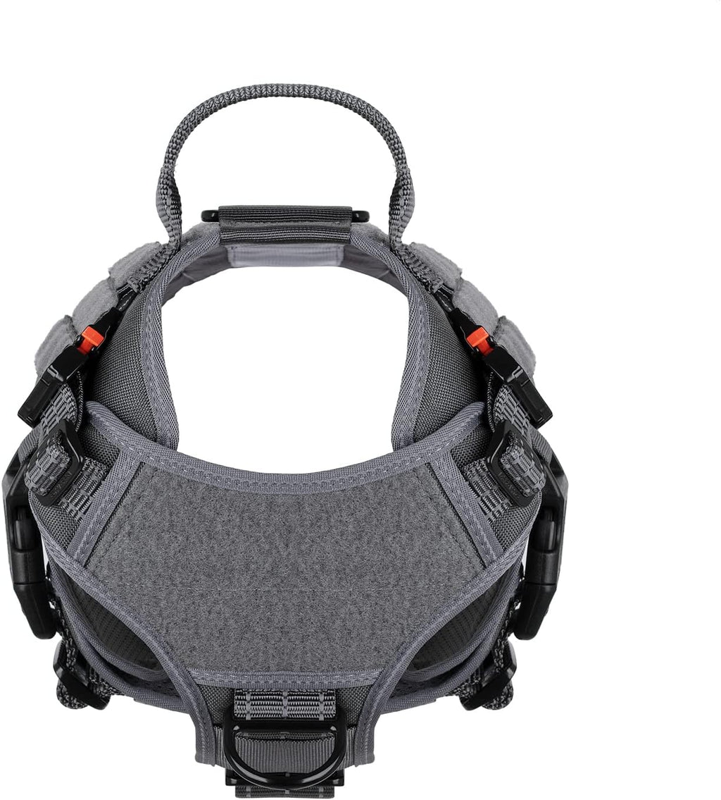 Tactical Dog Harness, Medium Size,2X Metal Buckle,Working Dog MOLLE Vest with Handle,No Pulling Front Leash Clip,Hook and Loop Panel (Grey,M (Pack of 1))