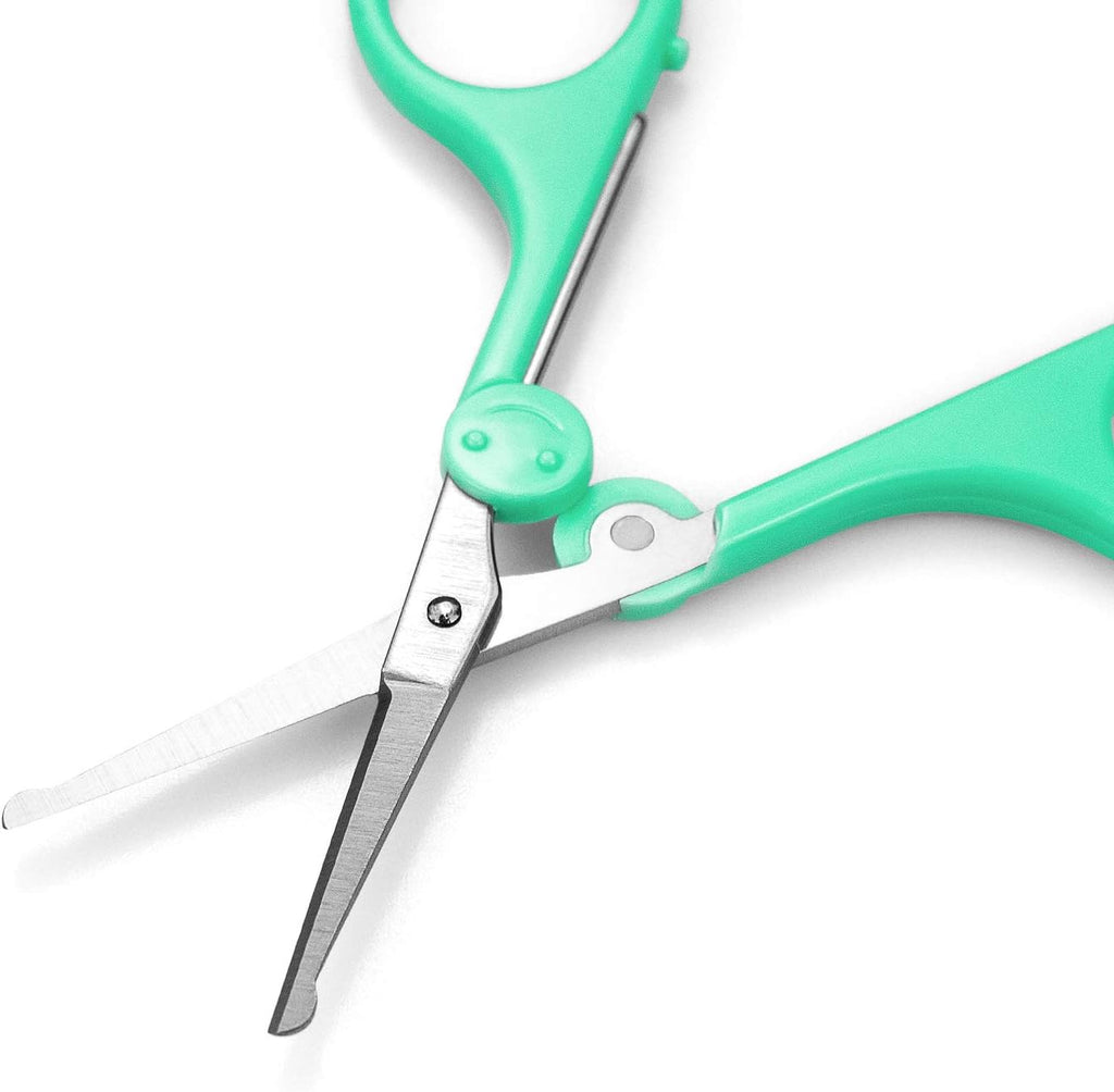 Eyebrow Scissors, Small Scissors for Facial, Nose, Eyebrow, Mustache, and Beard Hair Trimming & Grooming, Safety Edge, Green Long Cap