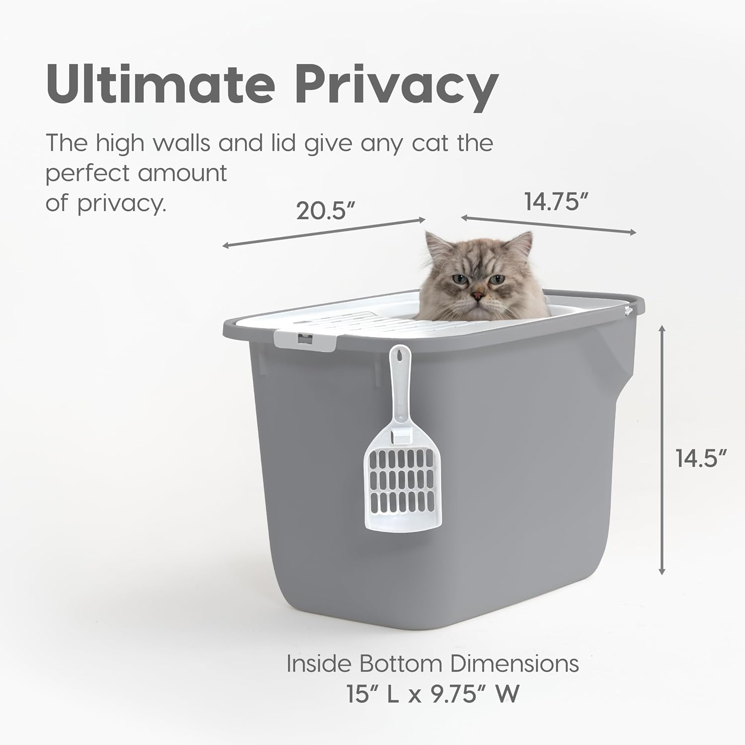 Cat Litter Box Large Top Entry with Lid, Enclosed Litter Box with Litter Catching Lid & Scoop, Covered Cat Litter Box Enclosure for Privacy, High Sided, Gray/White