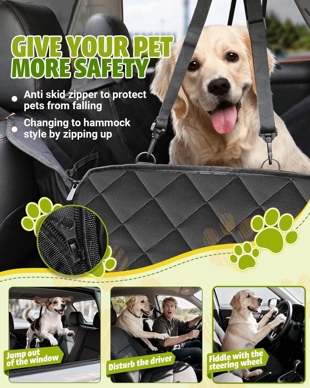 Dog Car Seat Cover, 600D Heavy Dute Durable Car Seat Cover for Dogs Pets, 100% Waterproof Scratch Proof Nonslip Dog Hammock for Cars, Seat Covers Protector with Seatbelt for Pet Sedan SUV Trucks