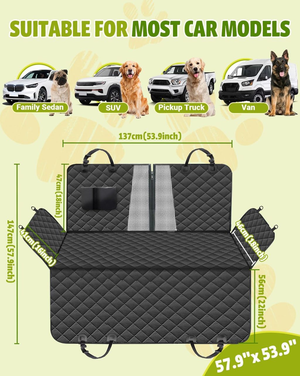 Dog Car Seat Cover, 600D Heavy Dute Durable Car Seat Cover for Dogs Pets, 100% Waterproof Scratch Proof Nonslip Dog Hammock for Cars, Seat Covers Protector with Seatbelt for Pet Sedan SUV Trucks
