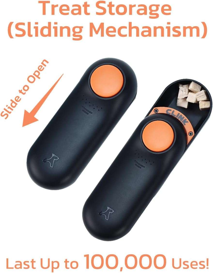 Dog Training Clicker and Clicker Dog Trainer with Built in Treat Storage, Compact Dog Clicker for Puppy Training or Cat Clicker, 2.36 Oz, Black