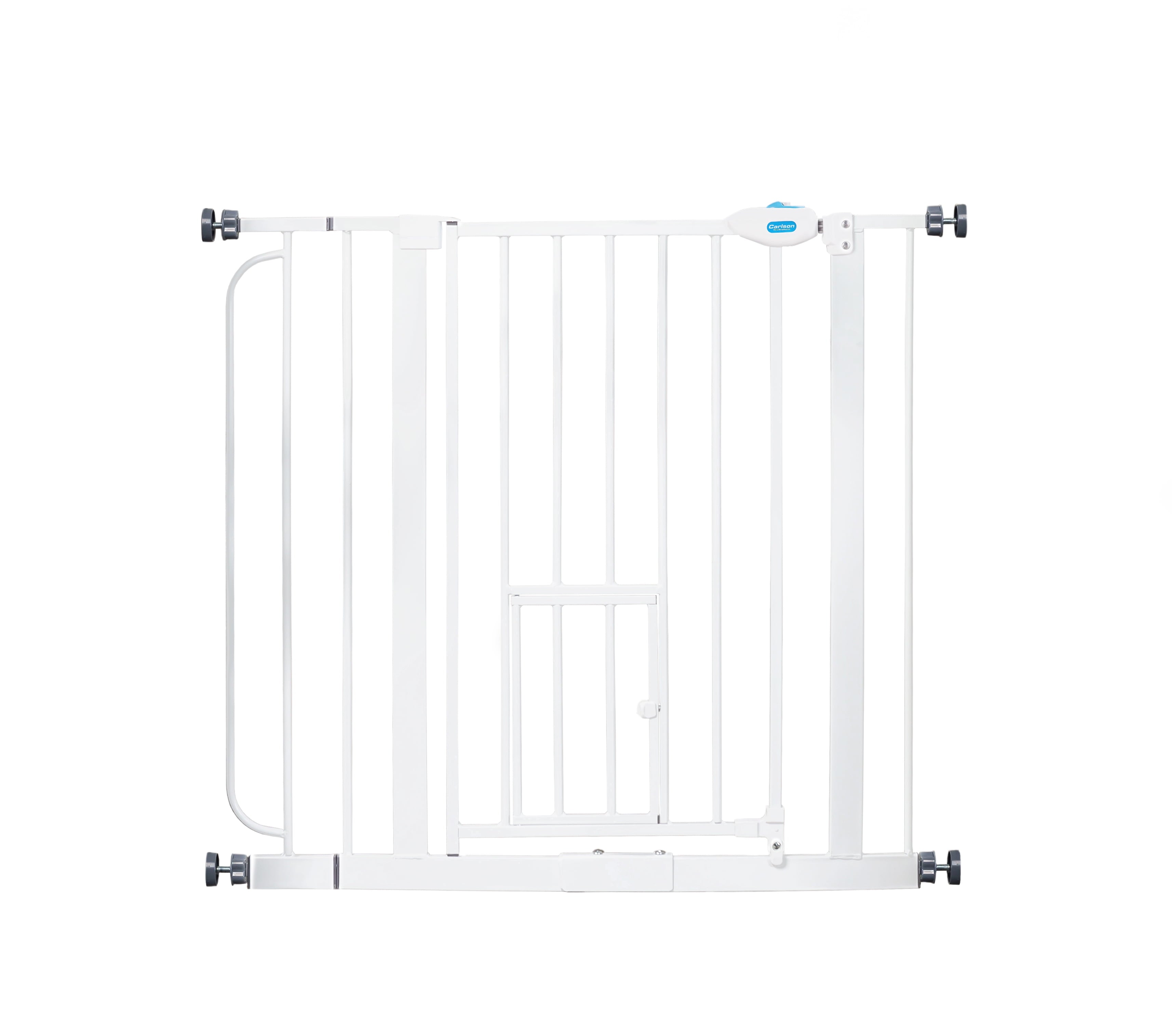 Metal Dog Gate with Walk-Through and Additional Small Door, 31" Tall, White