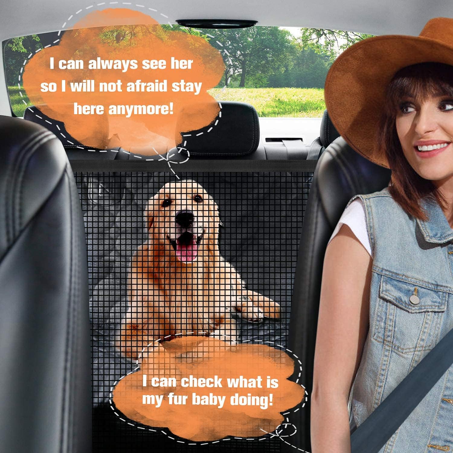 Dog Car Seat Cover with Mesh Window, 100% Waterproof Pet Seat Cover for Back Seat, Scratchproof Dog Hammock for Cars, Trucks, Suvs, Jeeps, Black