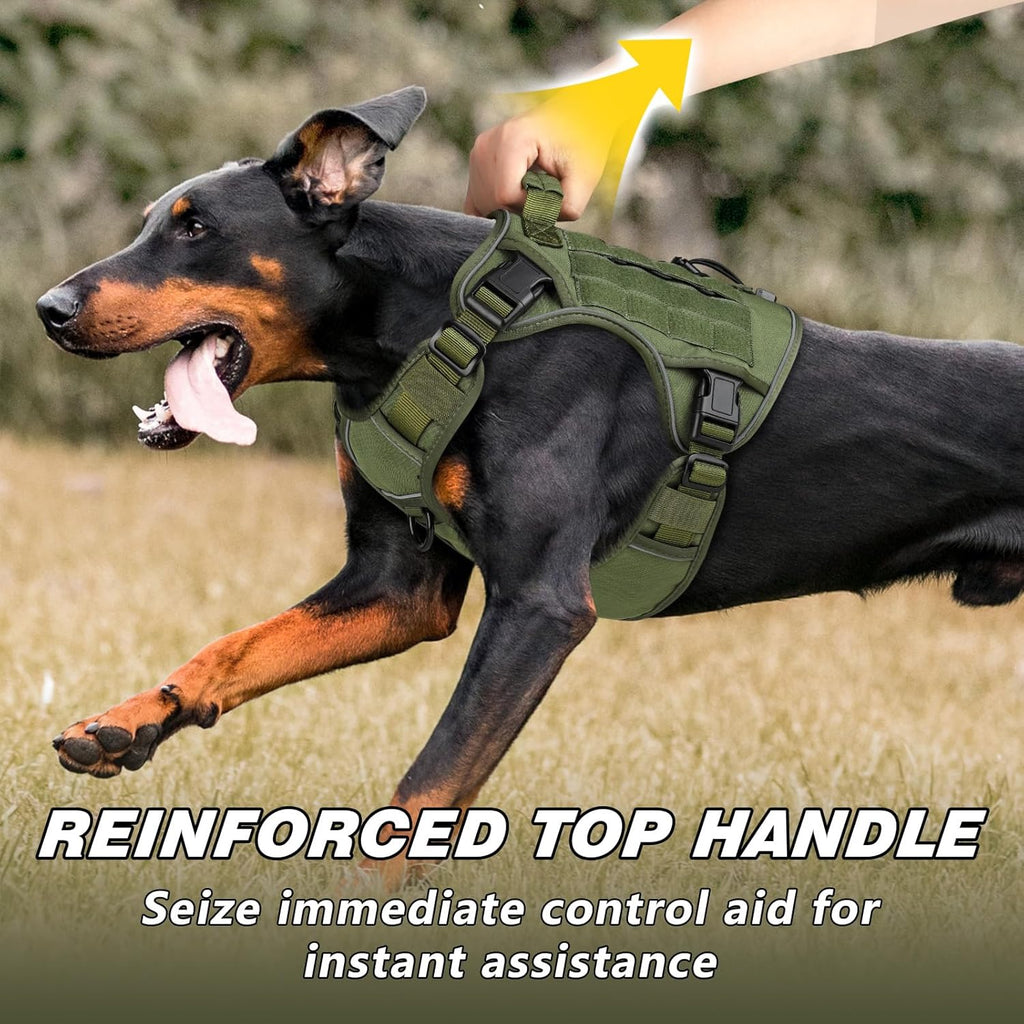 Tactical Dog Harness for Large Dogs, Heavy Duty No Pull Dog Harness with Handle, Adjustable Reflective Military K9 German Shepherd Big Size Dog Vest for Walking, Training, Hunting, Green (L)