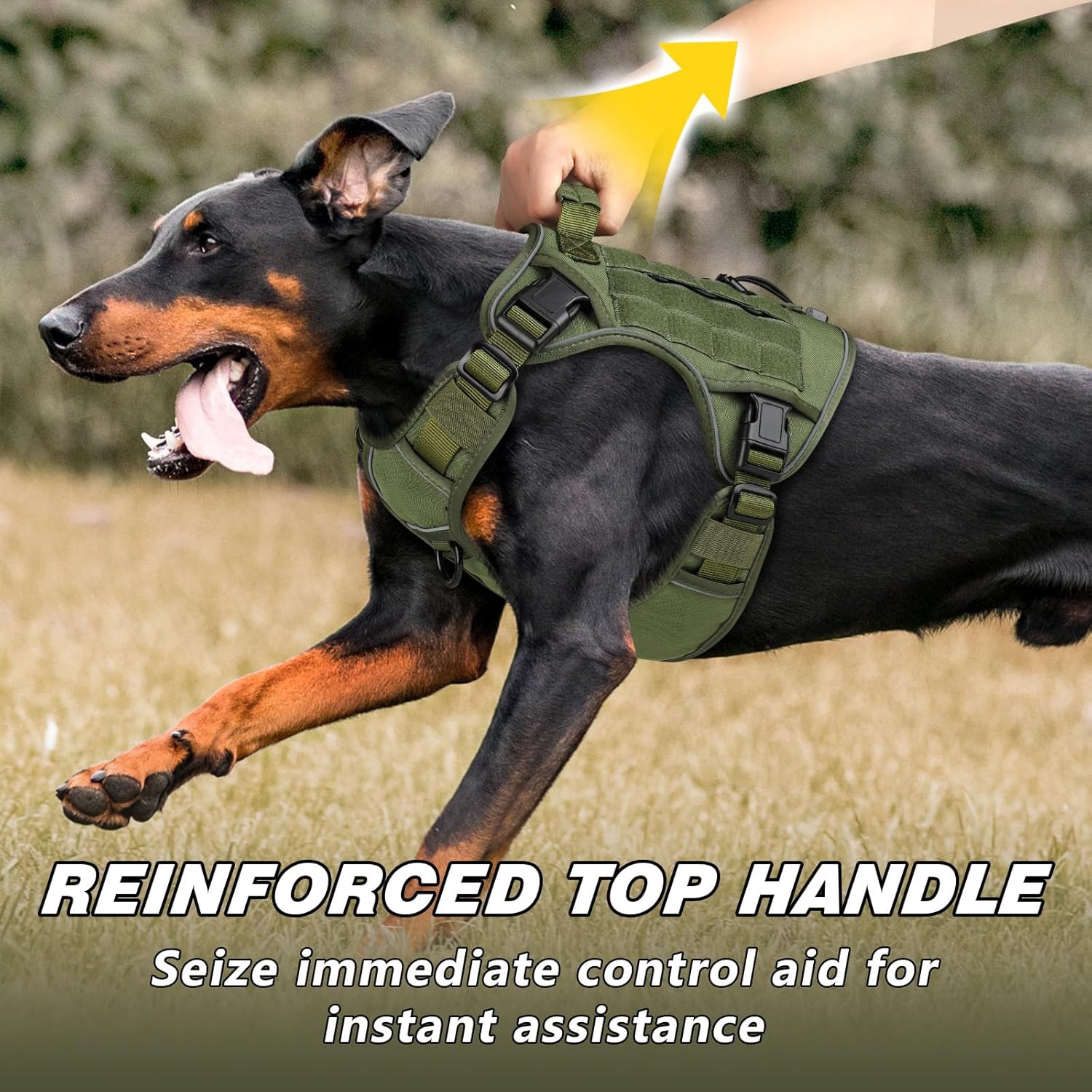 Tactical Dog Harness for Large Dogs, Heavy Duty No Pull Dog Harness with Handle, Adjustable Reflective Military K9 German Shepherd Big Size Dog Vest for Walking, Training, Hunting, Green (L)