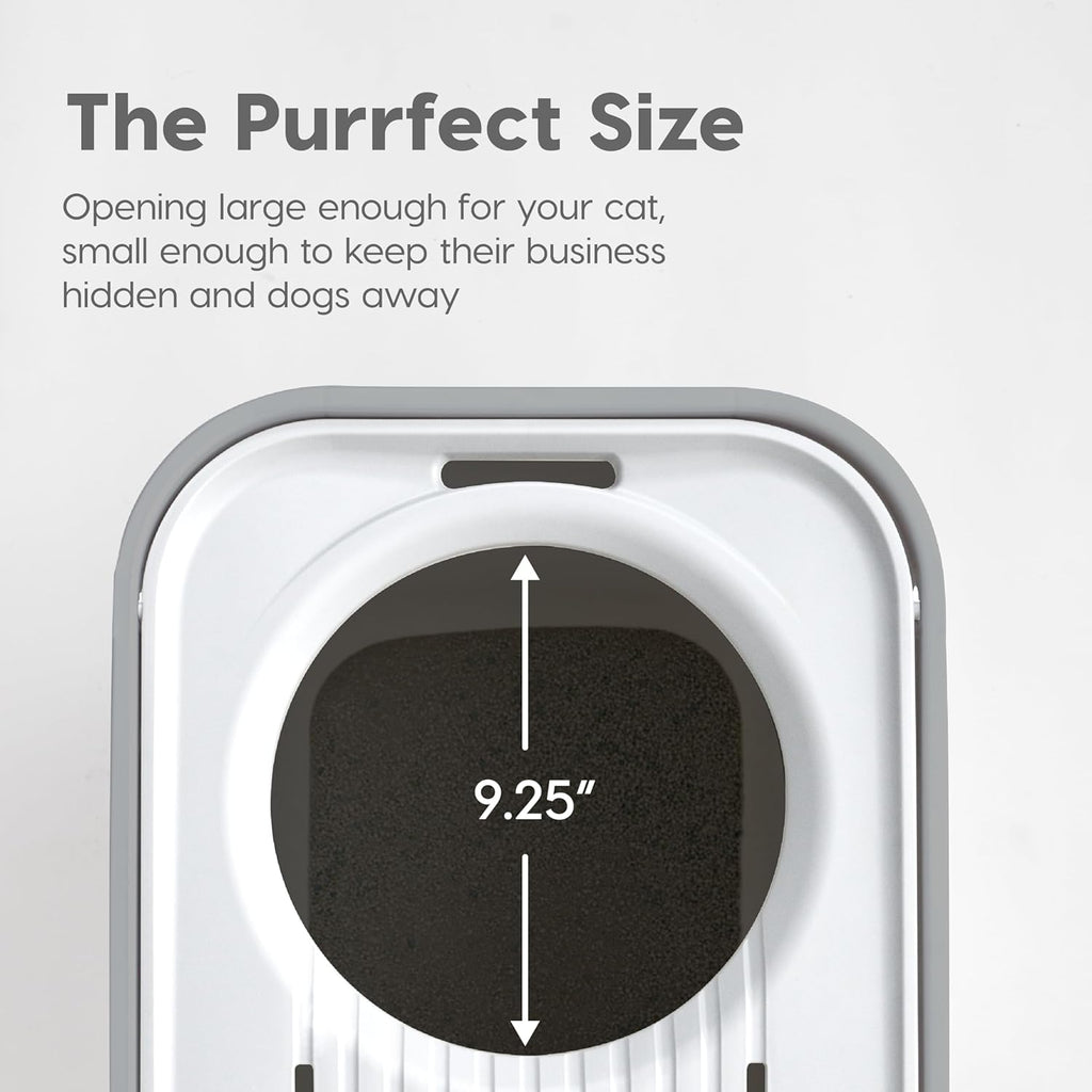 Cat Litter Box Large Top Entry with Lid, Enclosed Litter Box with Litter Catching Lid & Scoop, Covered Cat Litter Box Enclosure for Privacy, High Sided, Gray/White