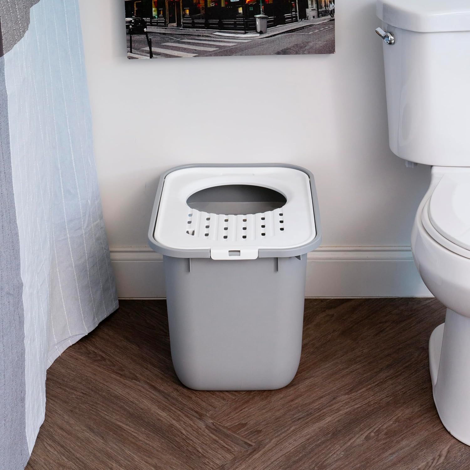 Cat Litter Box Large Top Entry with Lid, Enclosed Litter Box with Litter Catching Lid & Scoop, Covered Cat Litter Box Enclosure for Privacy, High Sided, Gray/White