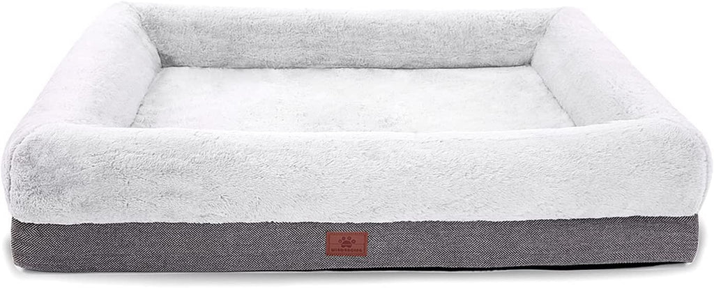 Orthopedic Dog Bed for Extra Large Dogs, Bolster Sides Dogs Sofa Bed with Removable Washable Cover & Non-Skid Bottom, Soft Pet Bed with Egg Foam Dog Couch for Sleeping, 46 X 30 Inch, Gray