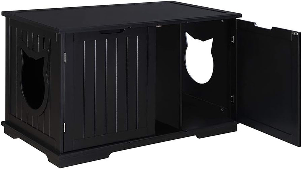 X-Large Designer Cat Washroom Storage Bench Cat Litter Box Enclosure Furniture Box House with Table (Black)