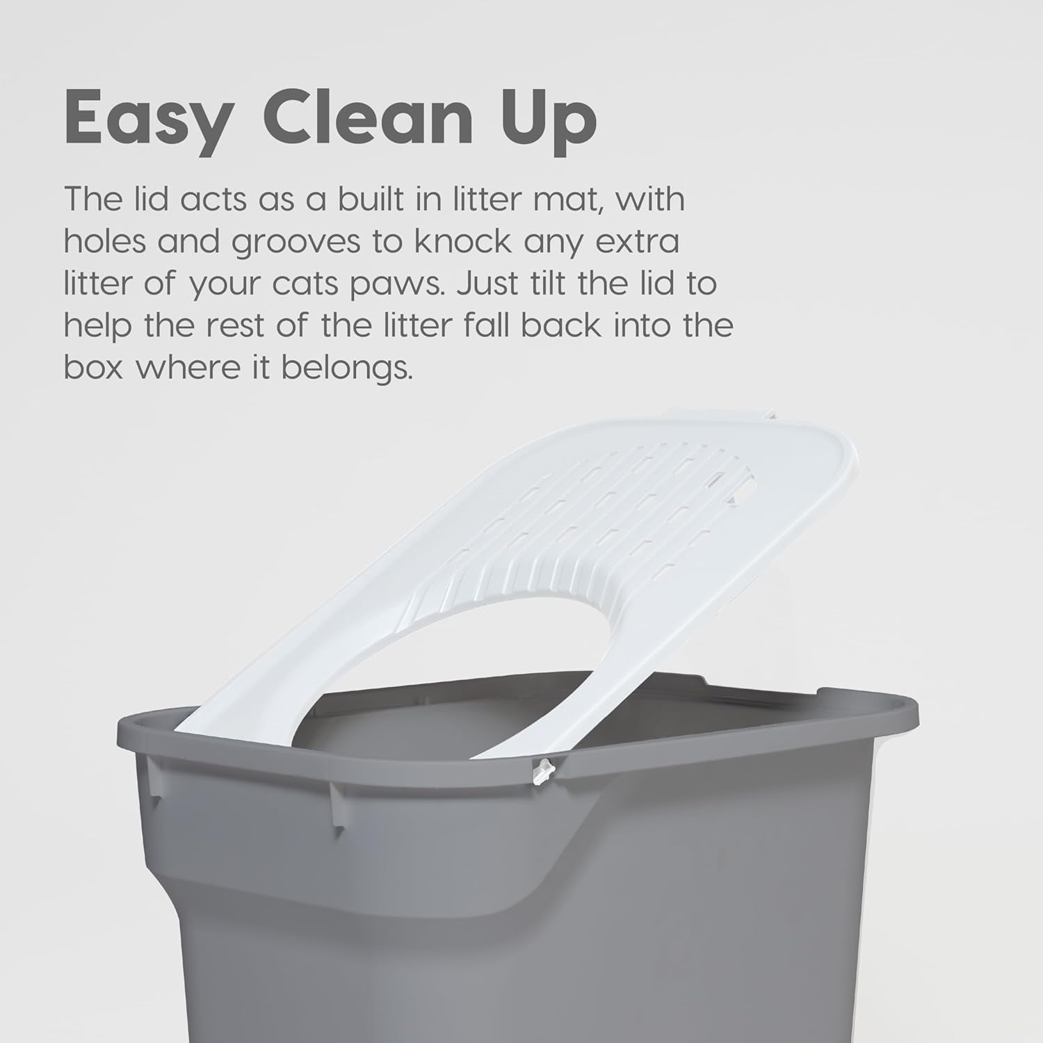 Cat Litter Box Large Top Entry with Lid, Enclosed Litter Box with Litter Catching Lid & Scoop, Covered Cat Litter Box Enclosure for Privacy, High Sided, Gray/White