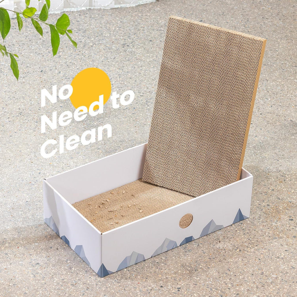 Cat Scratcher Box with Heavy-Duty Double-Sided Cardboard Pad, Cardboard Lounger, Interactive Hole Design, Cat Bed for Indoor Cats, White, Large